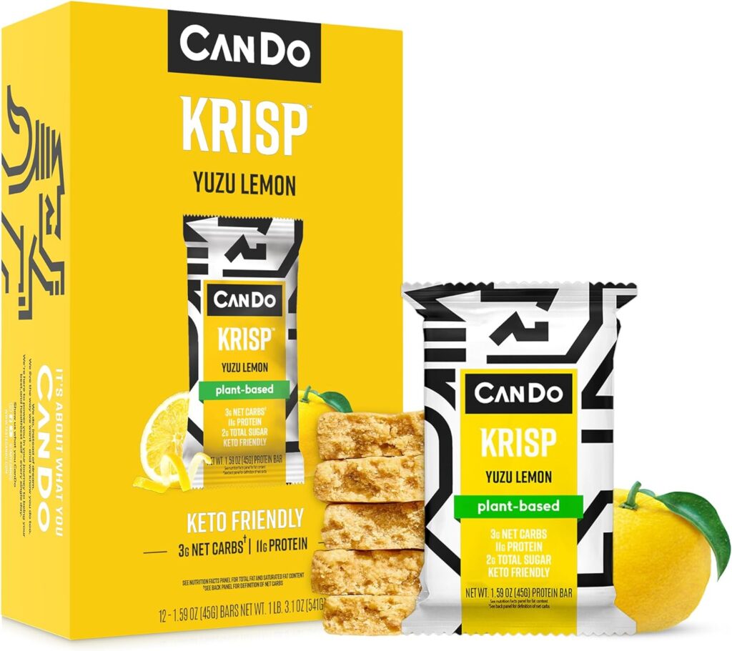 CanDo Krisp - Keto Snack  Keto Bar (12 Pack, Yuzu Lemon) - Low-Carb Snack, Low-Sugar High Protein Bar - Gluten-Free Crispy, Perfectly Delicious Healthy Meal Replacement - Keto Krisp