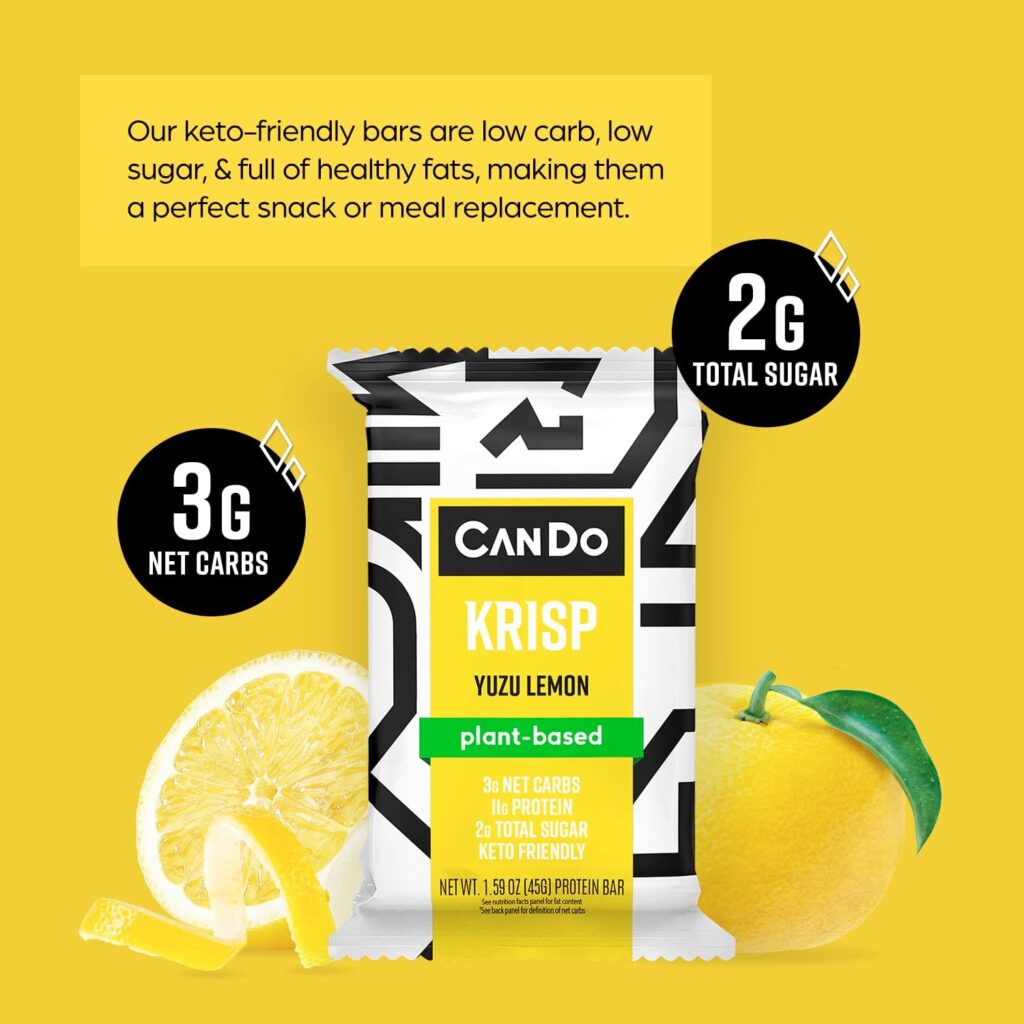 CanDo Krisp - Keto Snack  Keto Bar (12 Pack, Yuzu Lemon) - Low-Carb Snack, Low-Sugar High Protein Bar - Gluten-Free Crispy, Perfectly Delicious Healthy Meal Replacement - Keto Krisp