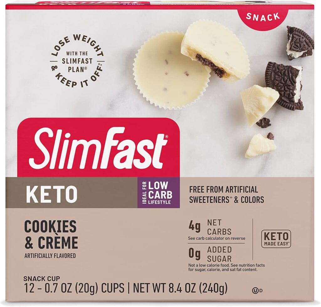 SlimFast Low Carb Chocolate Snacks, Keto Friendly for Weight Loss with 0g Added Sugar  3g Fiber, Mint Chocolate Cup, 14 Count Box (Packaging May Vary)