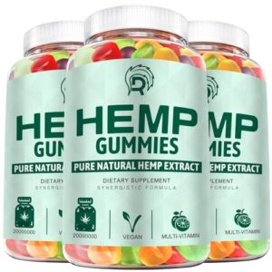 3 Pack Hemp Gummies Extra Strength Organic High Potency Hemp Supplement Gummy with Pure Hemp Oil Extract, Best Low Sugar Big Edible Gummy Made in USA