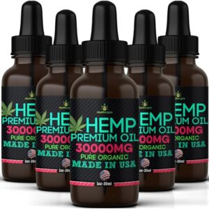 Hemp Oil-5 Pack-High Potensy Hemp Seed Oil-Organic Extract, Full Flavor Natural Benefits-Made in USA-for Skin, Relief, Sleep, Calm, Discomfort, Muscles, Massage-Safe for Pets-Full Omega 3, 6, 9