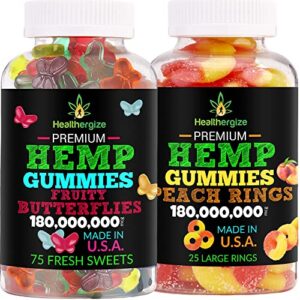 2PACK Hemp Gummies-Fresh Butterflies and Delicious Hemp Gummy Peach-for Sleep, Calm and Relax-Inflammation Natural Hemp Party-Made in USA
